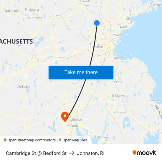 Cambridge St @ Bedford St to Johnston, RI map
