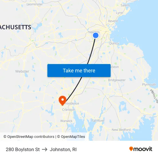 280 Boylston St to Johnston, RI map