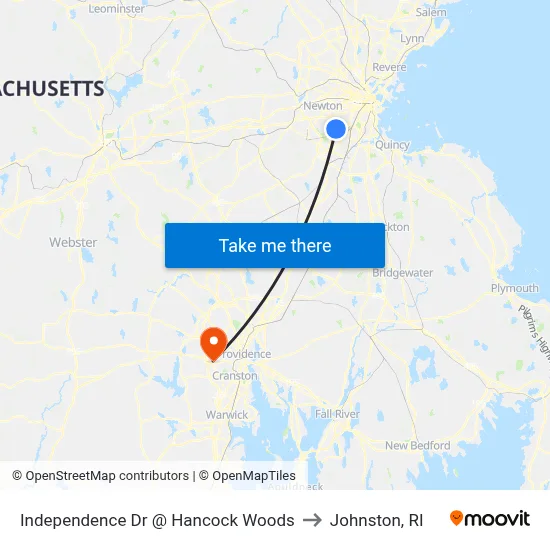 Independence Dr @ Hancock Woods to Johnston, RI map