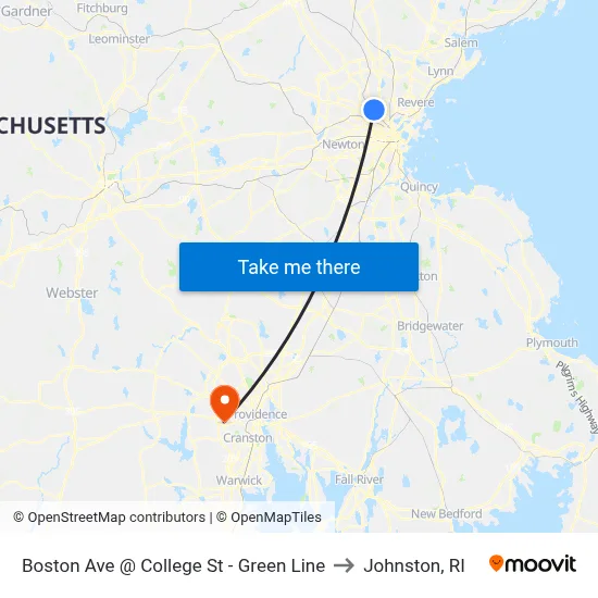 Boston Ave @ College St - Green Line to Johnston, RI map
