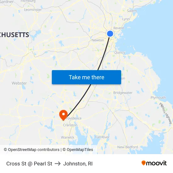 Cross St @ Pearl St to Johnston, RI map