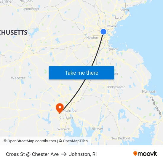 Cross St @ Chester Ave to Johnston, RI map