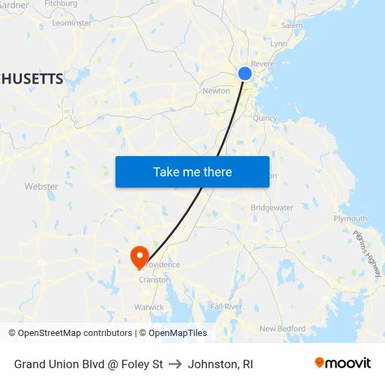 Grand Union Blvd @ Foley St to Johnston, RI map