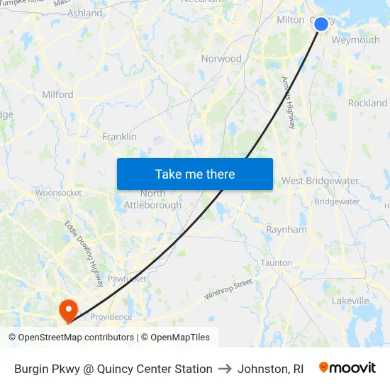 Burgin Pkwy @ Quincy Center Station to Johnston, RI map