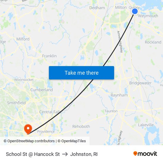 School St @ Hancock St to Johnston, RI map