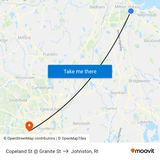 Copeland St @ Granite St to Johnston, RI map