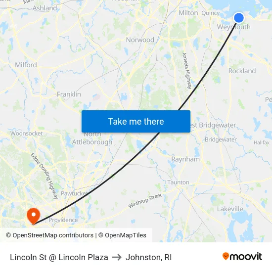 Lincoln St @ Lincoln Plaza to Johnston, RI map