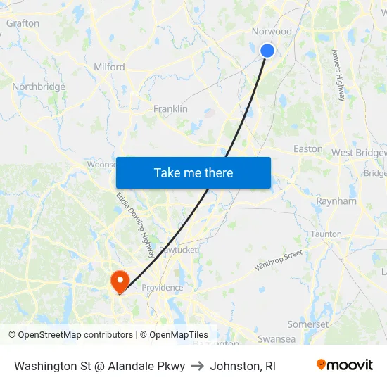 Washington St @ Alandale Pkwy to Johnston, RI map