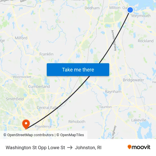 Washington St Opp Lowe St to Johnston, RI map