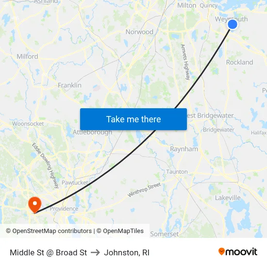 Middle St @ Broad St to Johnston, RI map