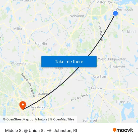 Middle St @ Union St to Johnston, RI map