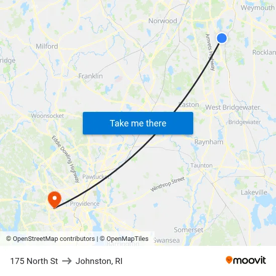 175 North St to Johnston, RI map