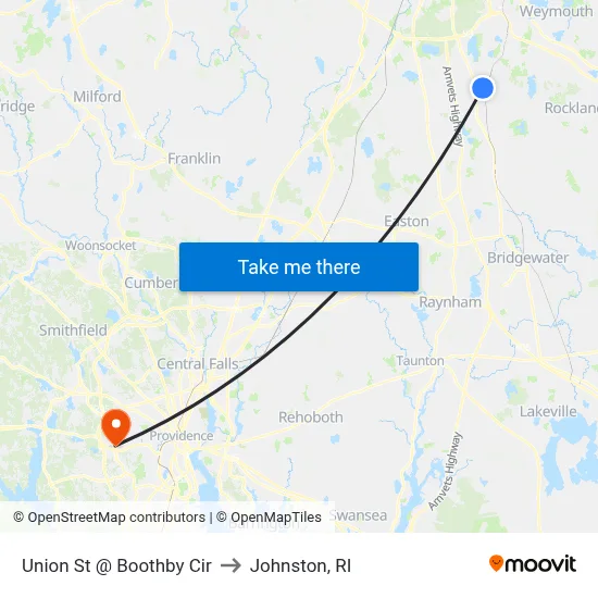 Union St @ Boothby Cir to Johnston, RI map