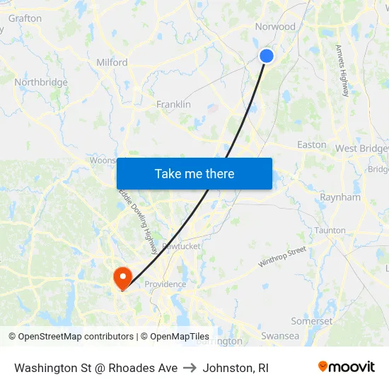 Washington St @ Rhoades Ave to Johnston, RI map