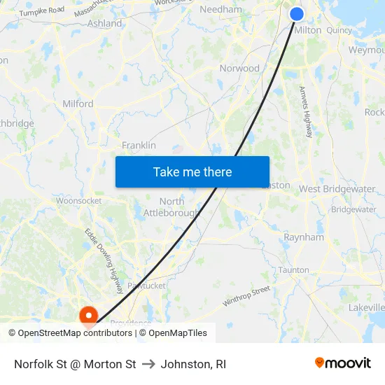 Norfolk St @ Morton St to Johnston, RI map