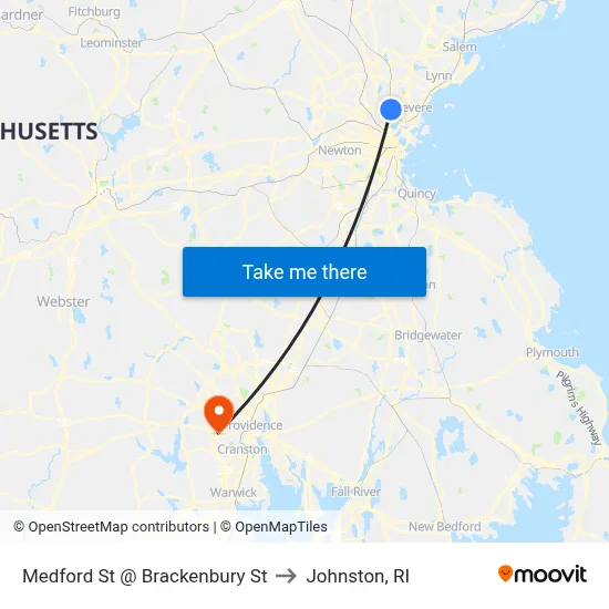 Medford St @ Brackenbury St to Johnston, RI map