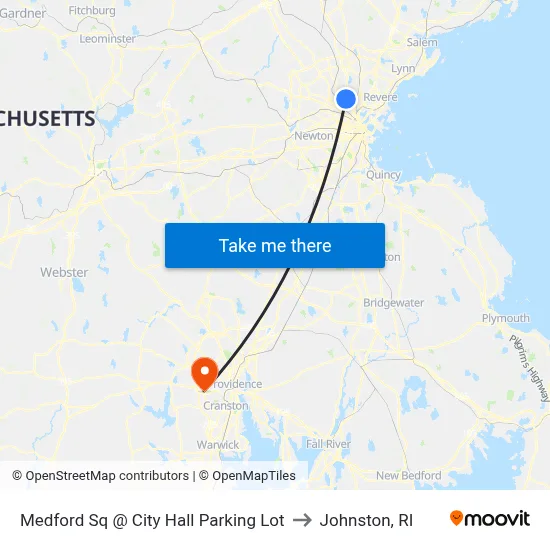 Medford Sq @ City Hall Parking Lot to Johnston, RI map