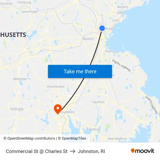 Commercial St @ Charles St to Johnston, RI map