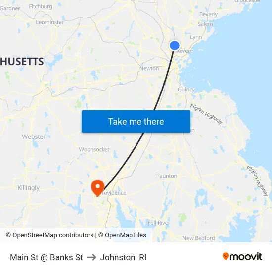 Main St @ Banks St to Johnston, RI map