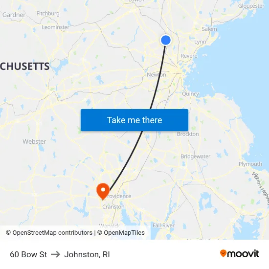 60 Bow St to Johnston, RI map