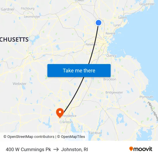400 W Cummings Pk to Johnston, RI map