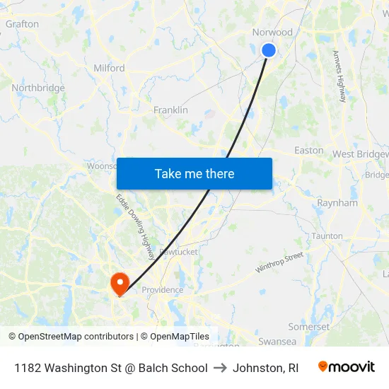 1182 Washington St @ Balch School to Johnston, RI map