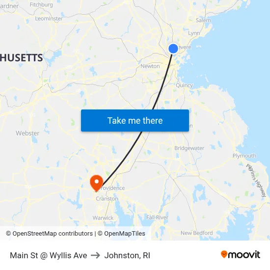 Main St @ Wyllis Ave to Johnston, RI map