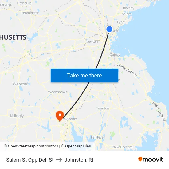 Salem St Opp Dell St to Johnston, RI map