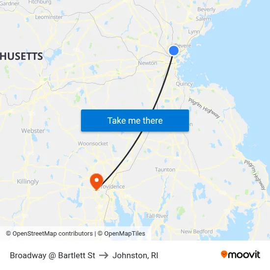 Broadway @ Bartlett St to Johnston, RI map