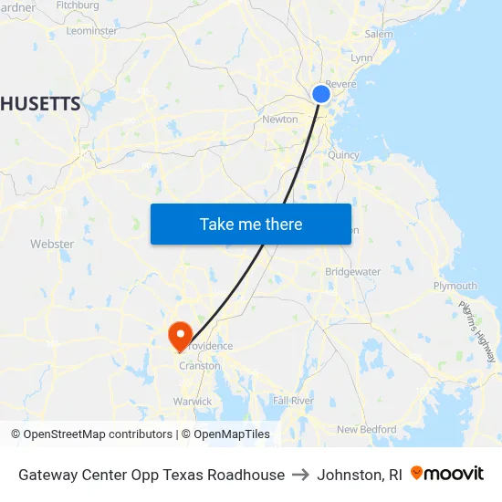 Gateway Center Opp Texas Roadhouse to Johnston, RI map