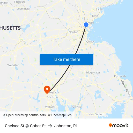 Chelsea St @ Cabot St to Johnston, RI map