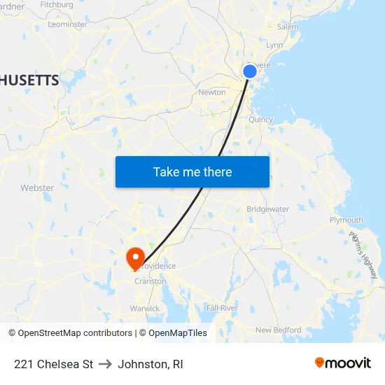 221 Chelsea St to Johnston, RI map