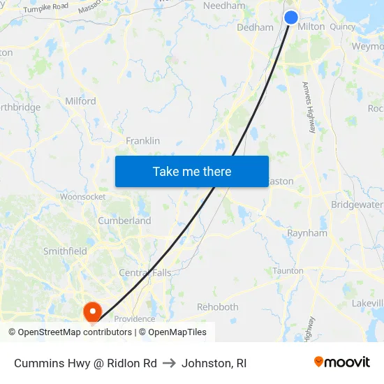 Cummins Hwy @ Ridlon Rd to Johnston, RI map