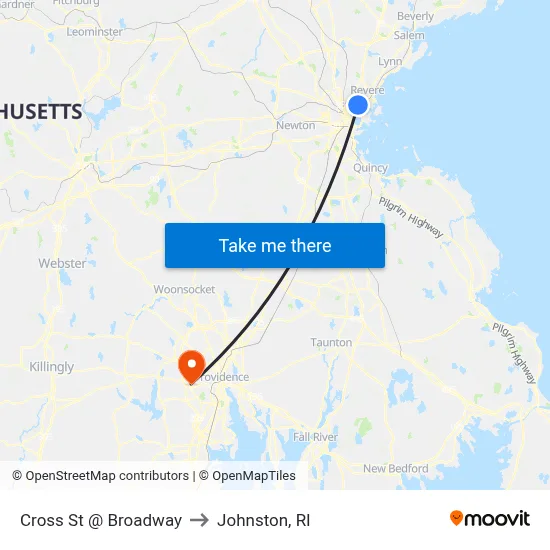 Cross St @ Broadway to Johnston, RI map