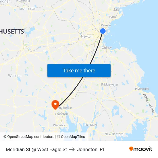 Meridian St @ West Eagle St to Johnston, RI map