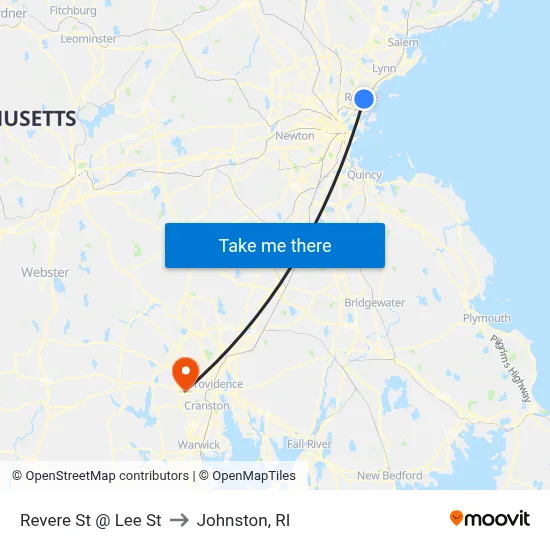 Revere St @ Lee St to Johnston, RI map