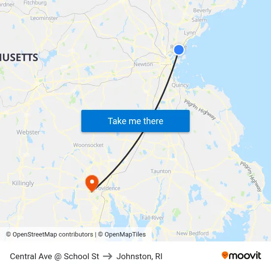 Central Ave @ School St to Johnston, RI map