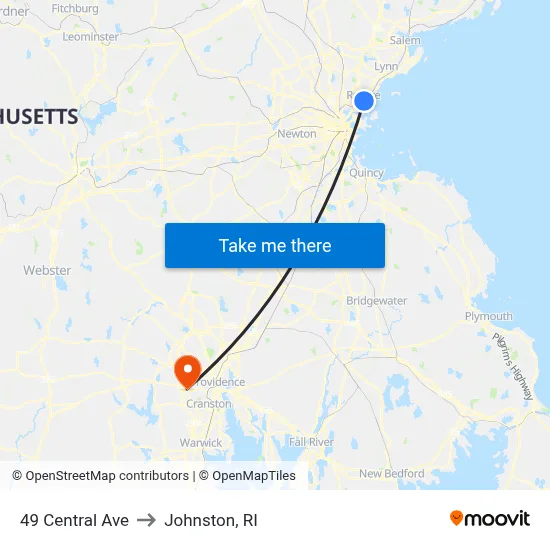 49 Central Ave to Johnston, RI map