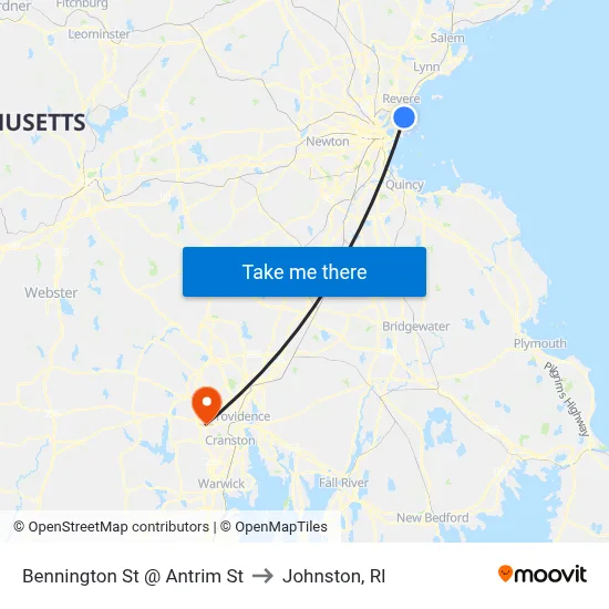 Bennington St @ Antrim St to Johnston, RI map