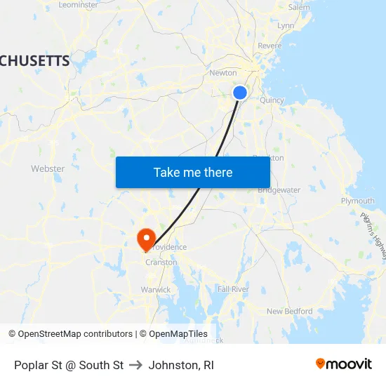 Poplar St @ South St to Johnston, RI map