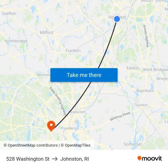 528 Washington St to Johnston, RI map