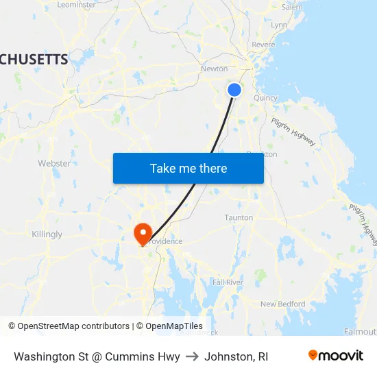 Washington St @ Cummins Hwy to Johnston, RI map