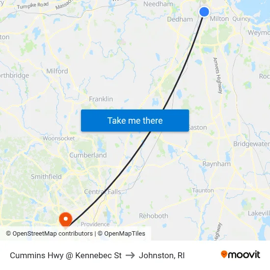 Cummins Hwy @ Kennebec St to Johnston, RI map
