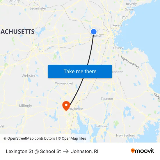 Lexington St @ School St to Johnston, RI map
