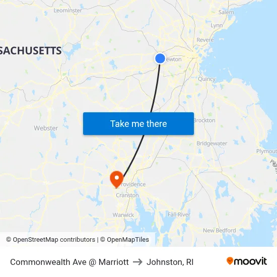 Commonwealth Ave @ Marriott to Johnston, RI map