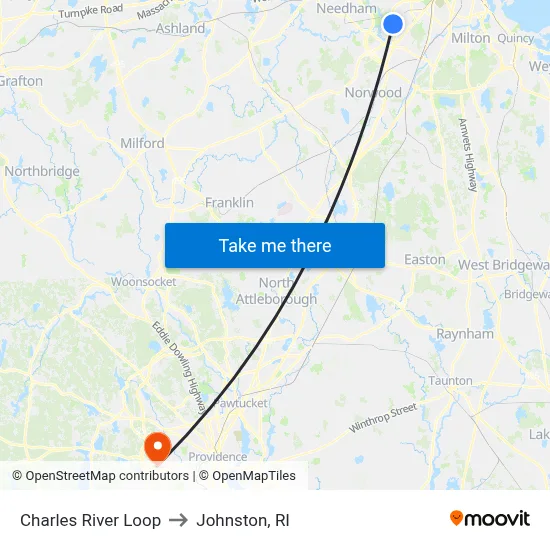 Charles River Loop to Johnston, RI map