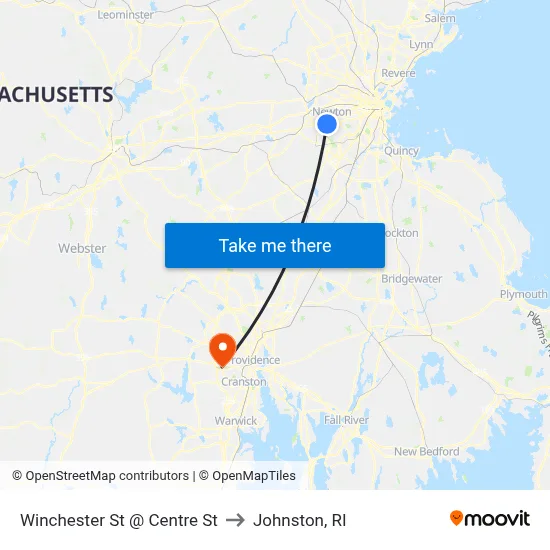 Winchester St @ Centre St to Johnston, RI map
