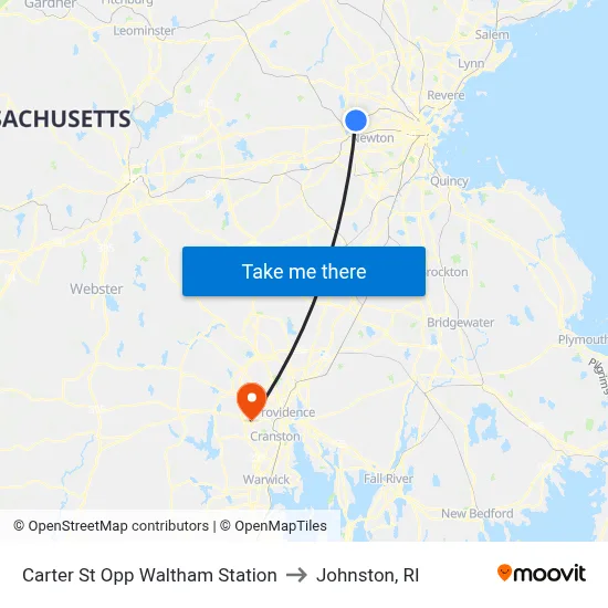 Carter St Opp Waltham Station to Johnston, RI map