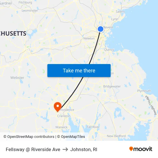 Fellsway @ Riverside Ave to Johnston, RI map