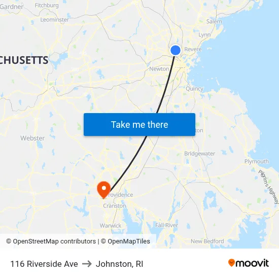 116 Riverside Ave to Johnston, RI map